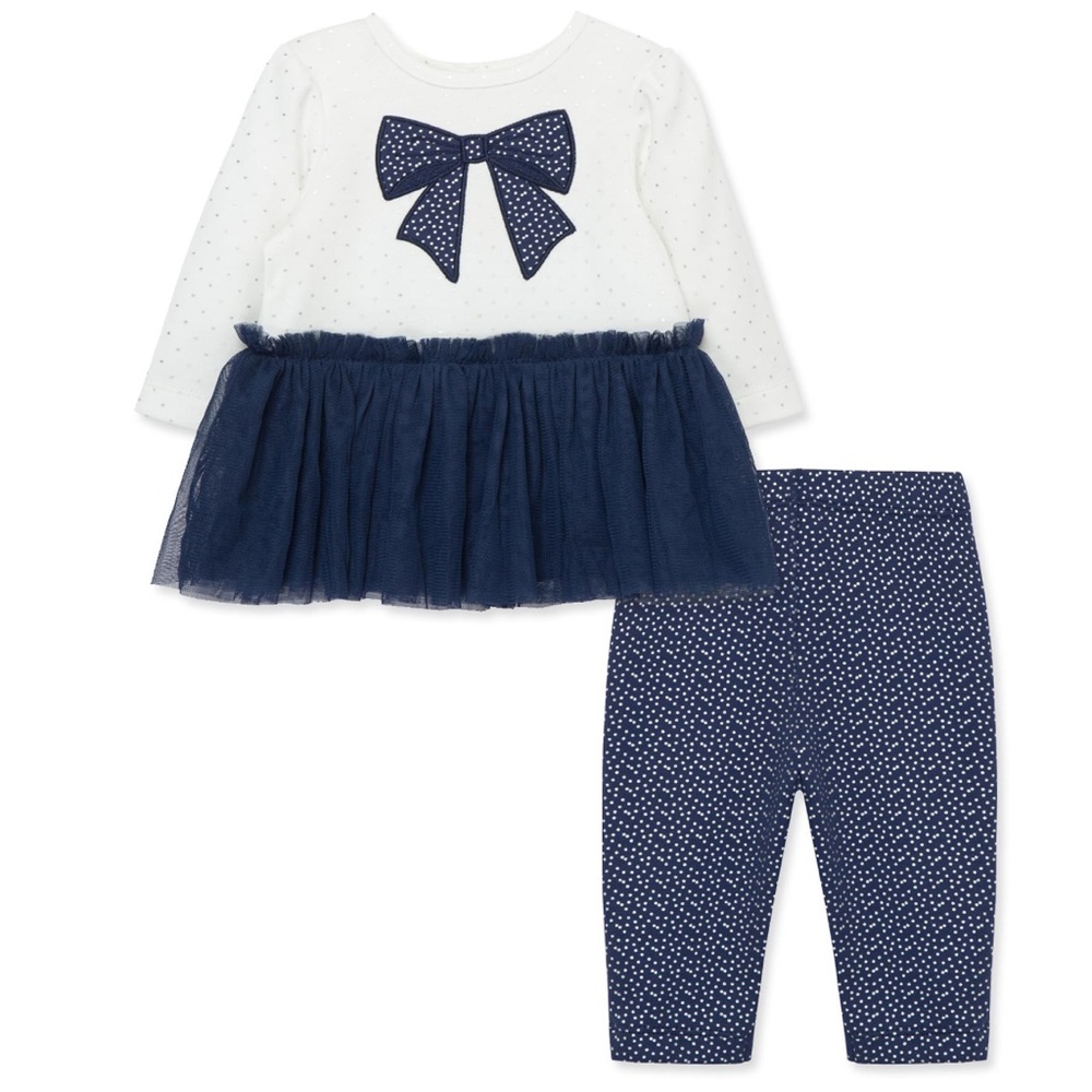 NWT! Baby Girl Outfit – Navy Tutu Dress Top & Polka Dot Leggings, Size 24MO